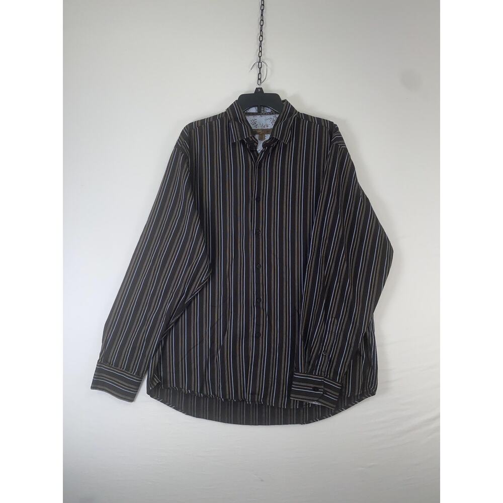 Blue Shirt Mens XL Black Striped Long Sleeve Button Up Cotton Business Casual